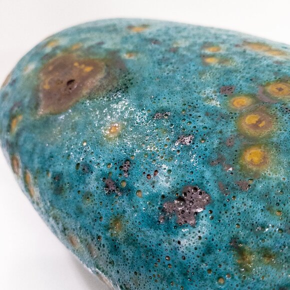 Napa Volcanic Turquoise 14" Vase / Textured Pottery MCM Decor Peacock Glaze Art - Picture 6 of 6